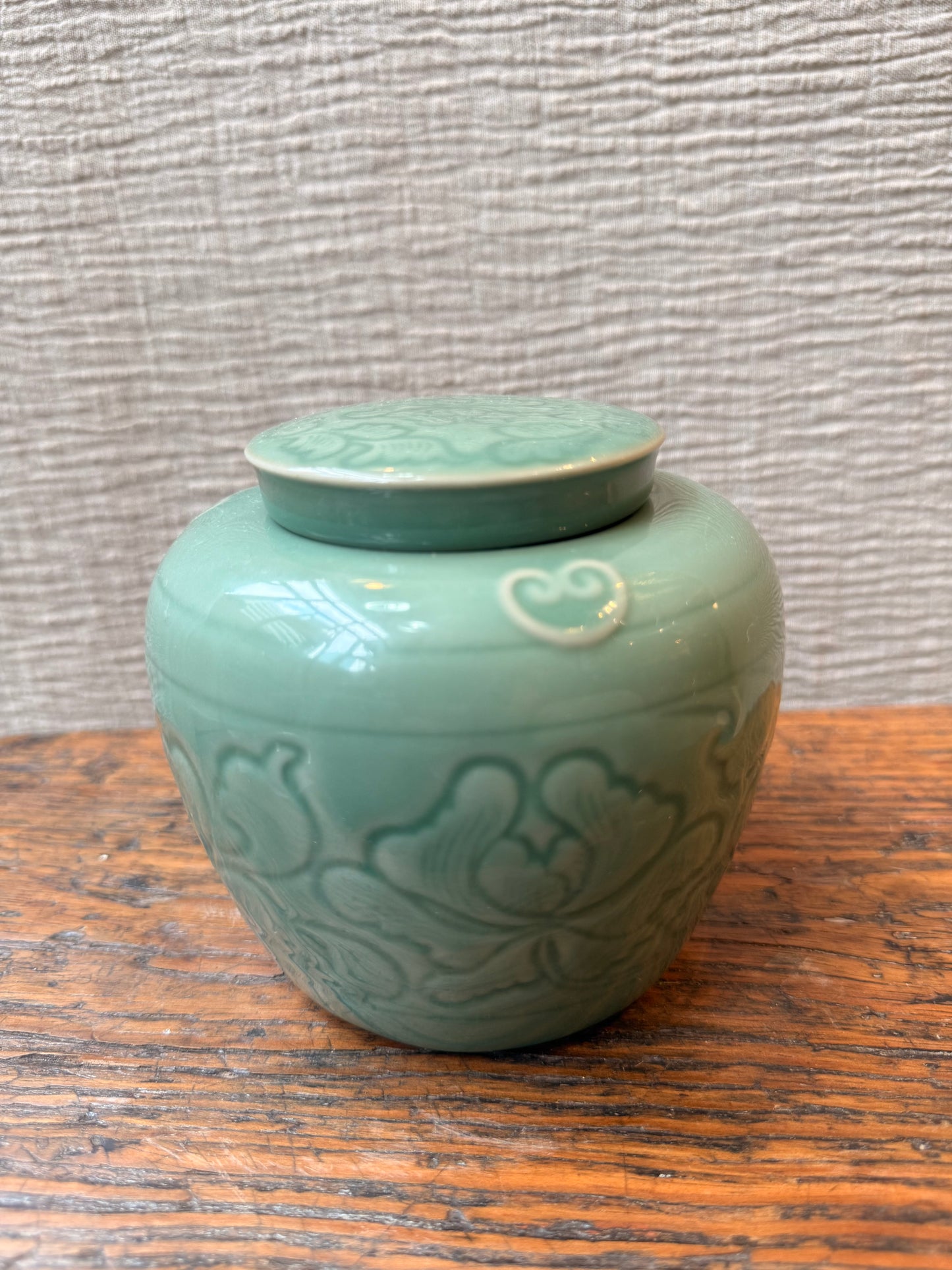 Jade color floral Candle Jar