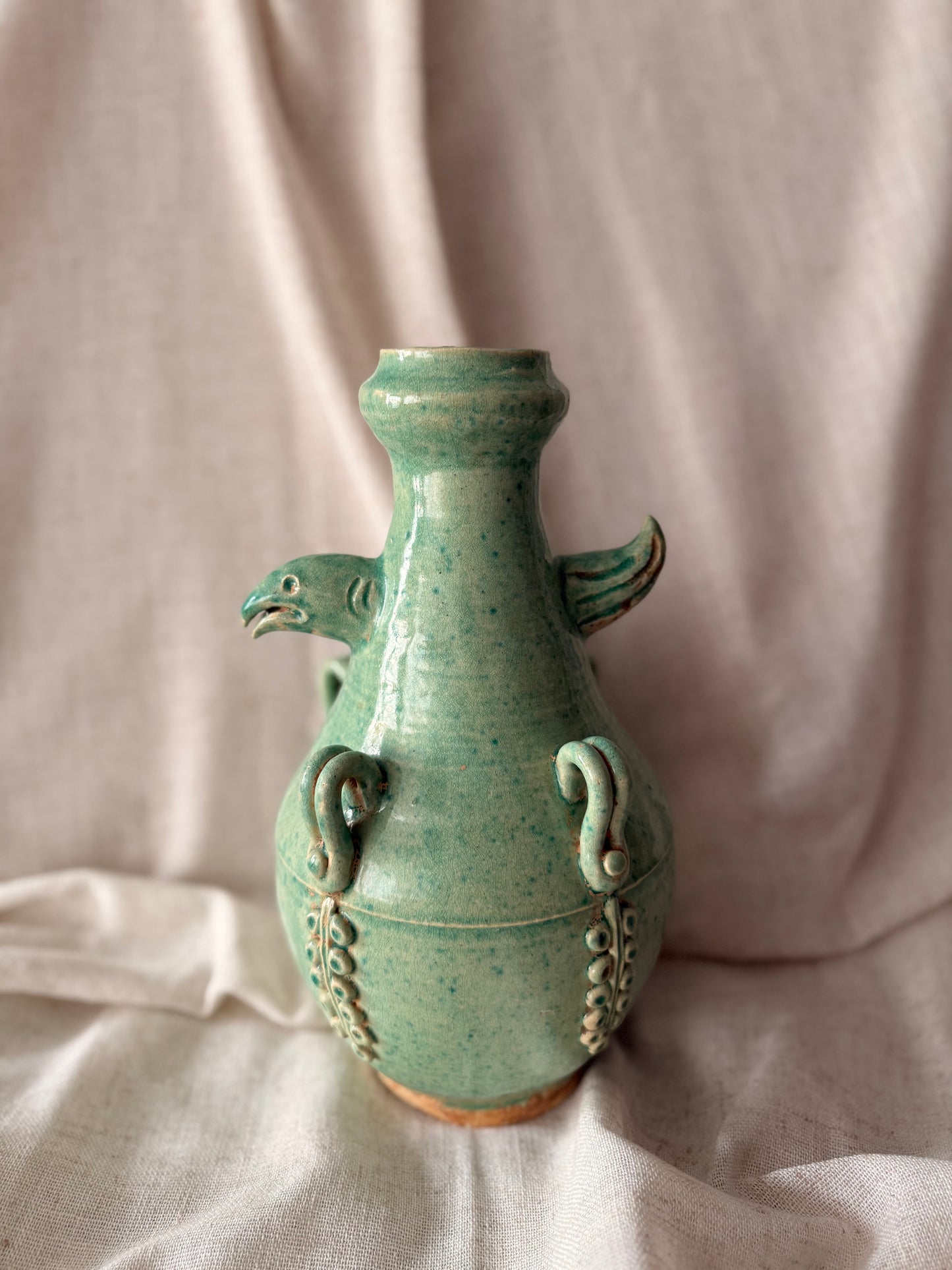 Green clay handmade in Singapore vase