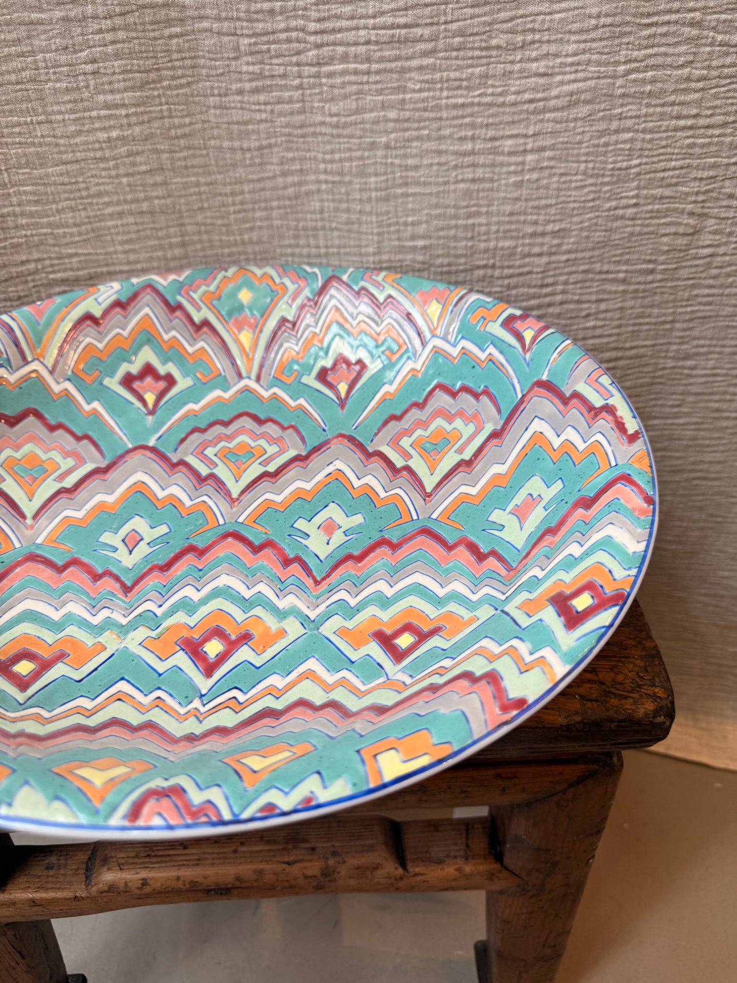 Missoni style large dish hand-painted in HK