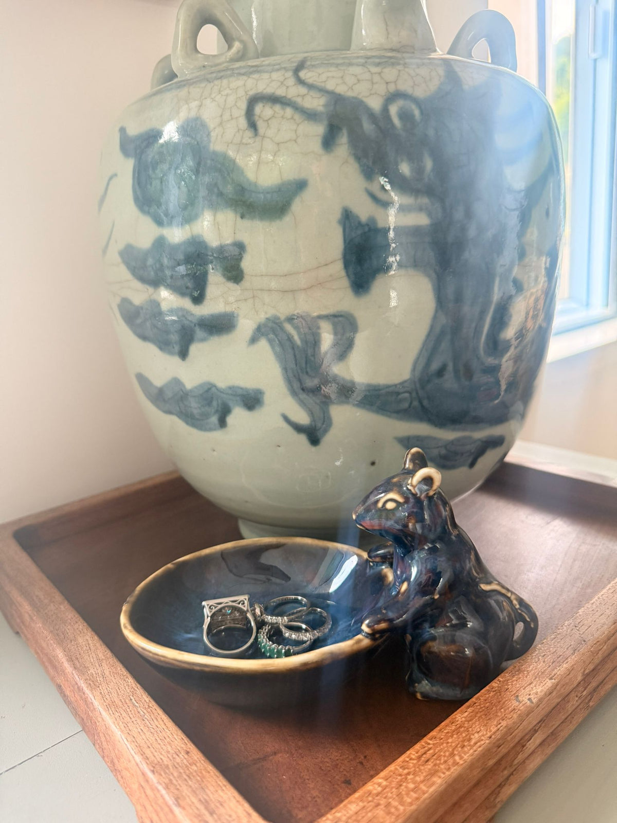 Mouse blue ceramic Trinket