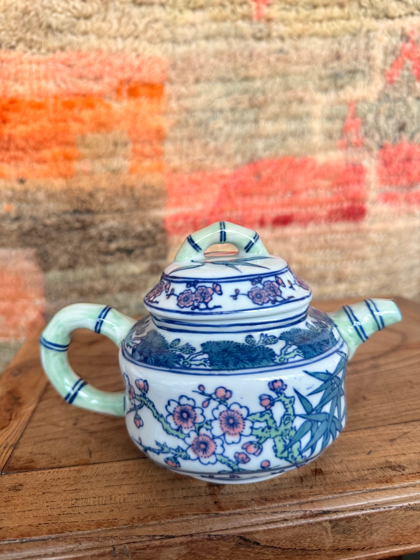 Hand painted in HK colorful bamboo handle tea pot