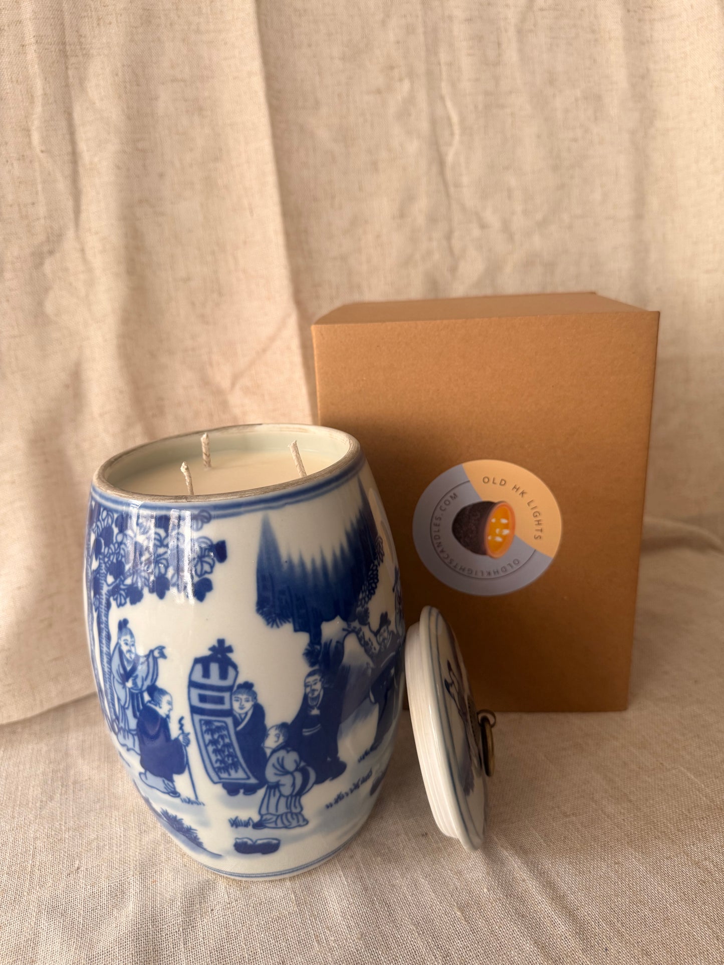 Tall Chinese wisemen ceramic box Candle