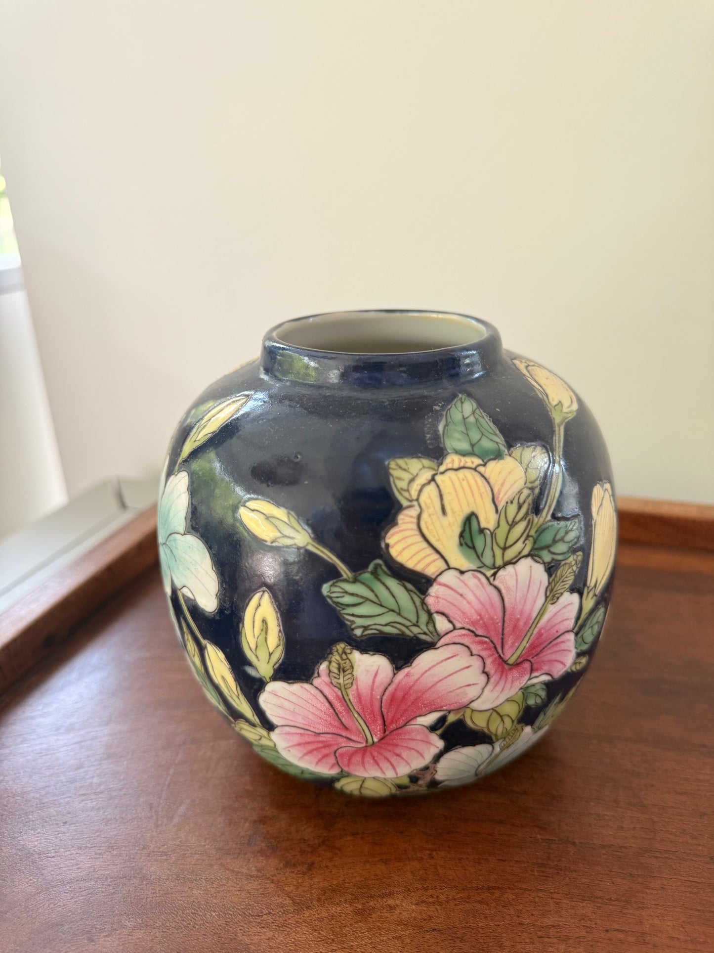 Small hand-painted in HK floral Ginger Jar