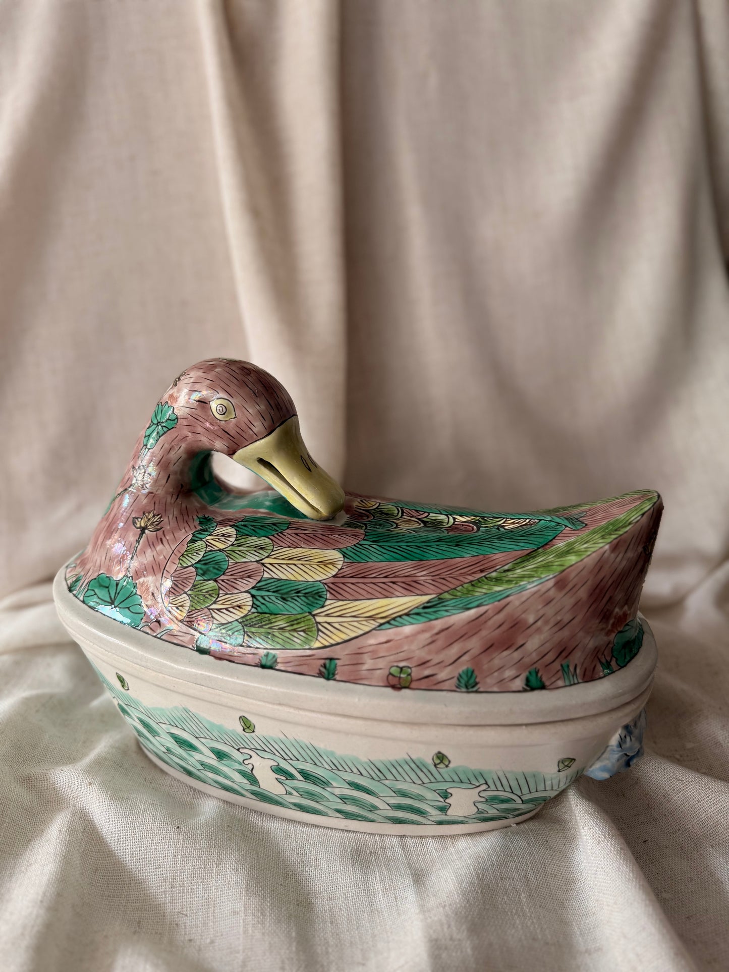 Unique hand painted duck vessel 8 wicks candle