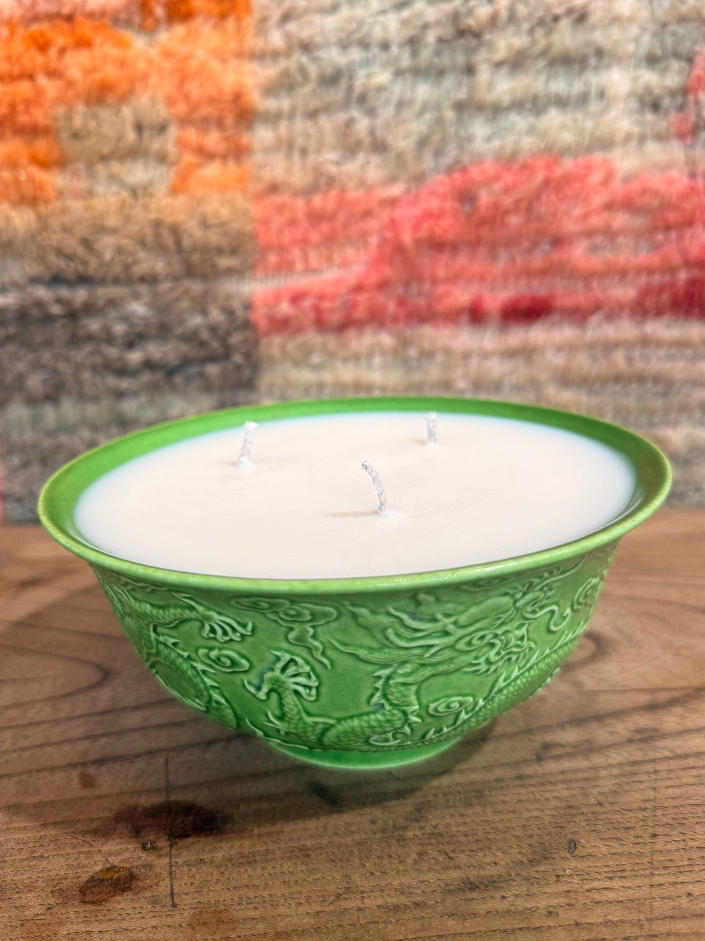 Green glazed dragon bowl medium candle