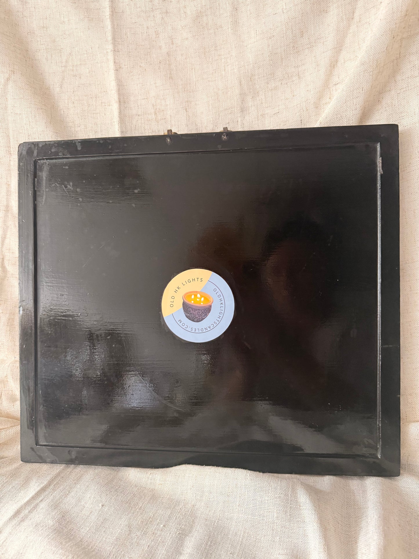 Black lacquer small panel with soap stone carvings