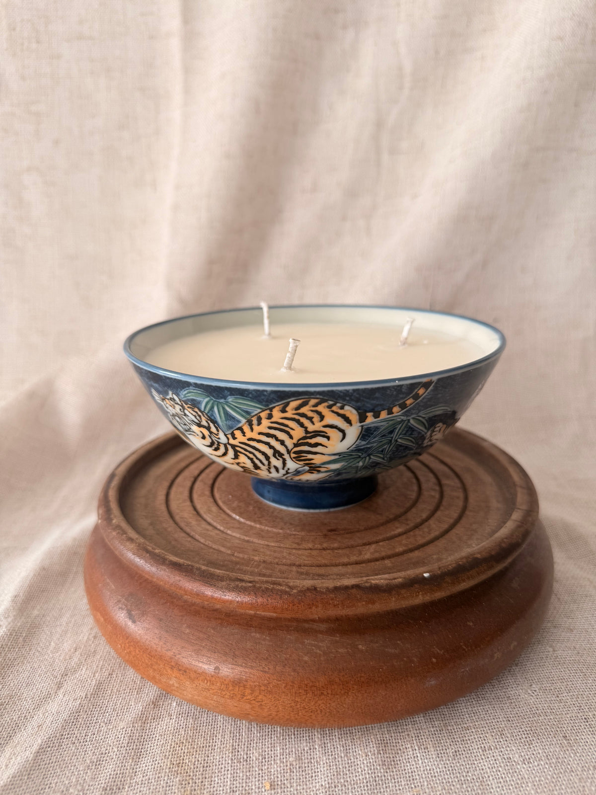 Navy Japanese Tiger Bowl Candle