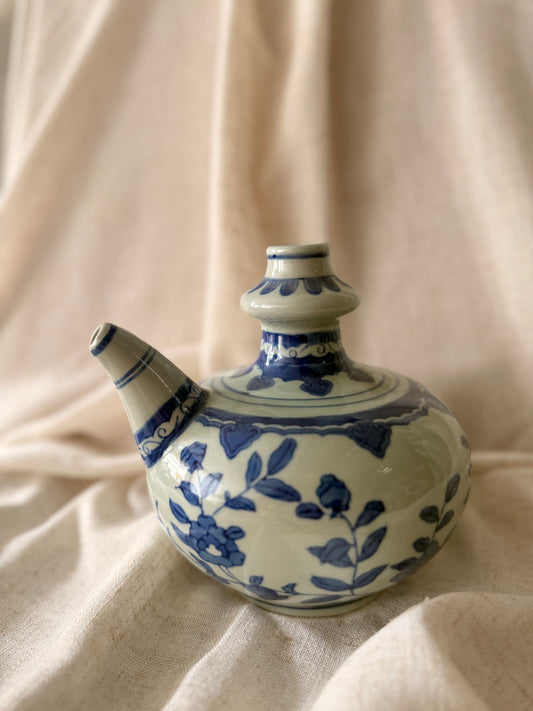 Fine blue ceramic hand painted wine jar