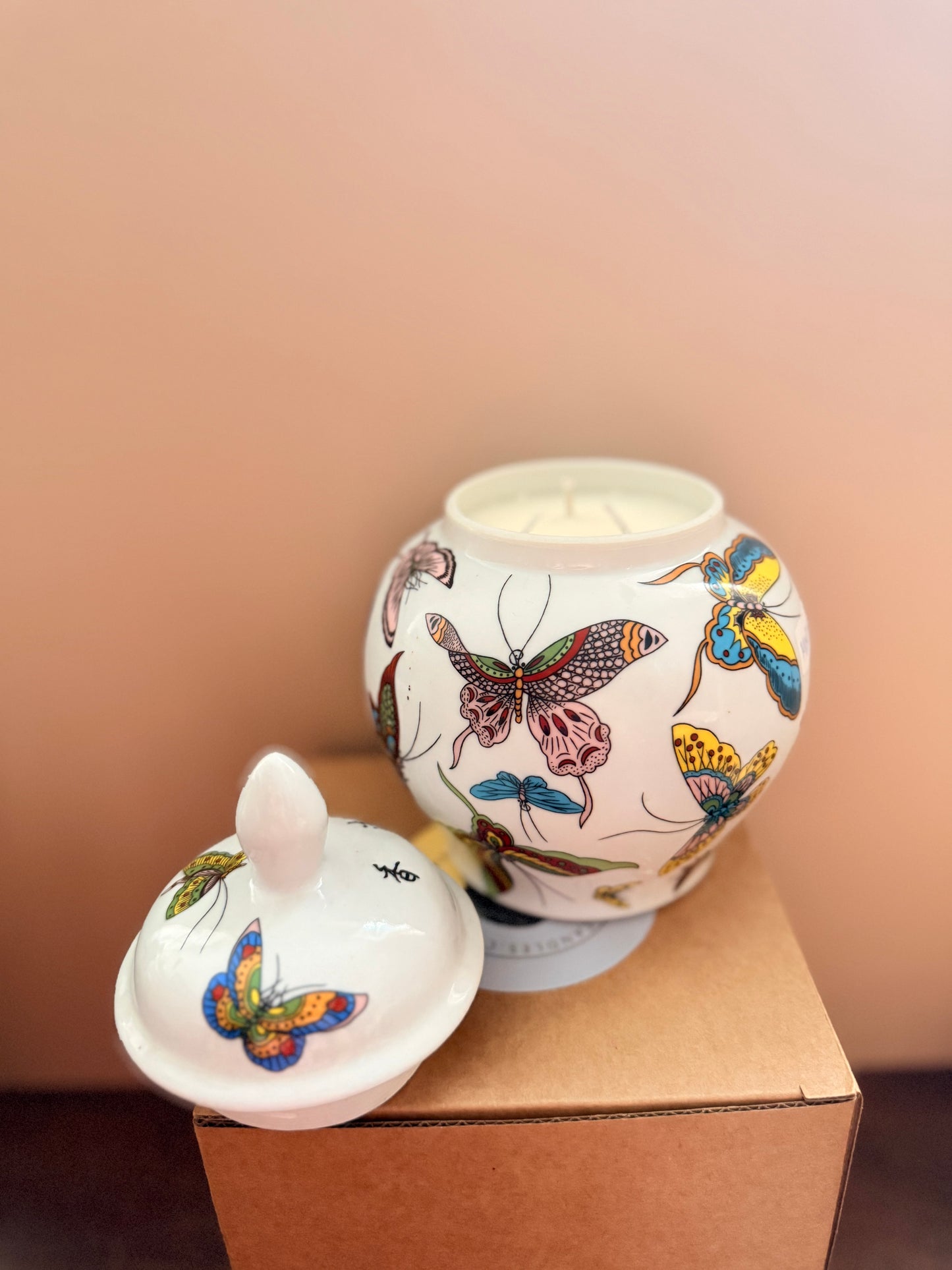 Butterfly tea jar 3 wicks candle