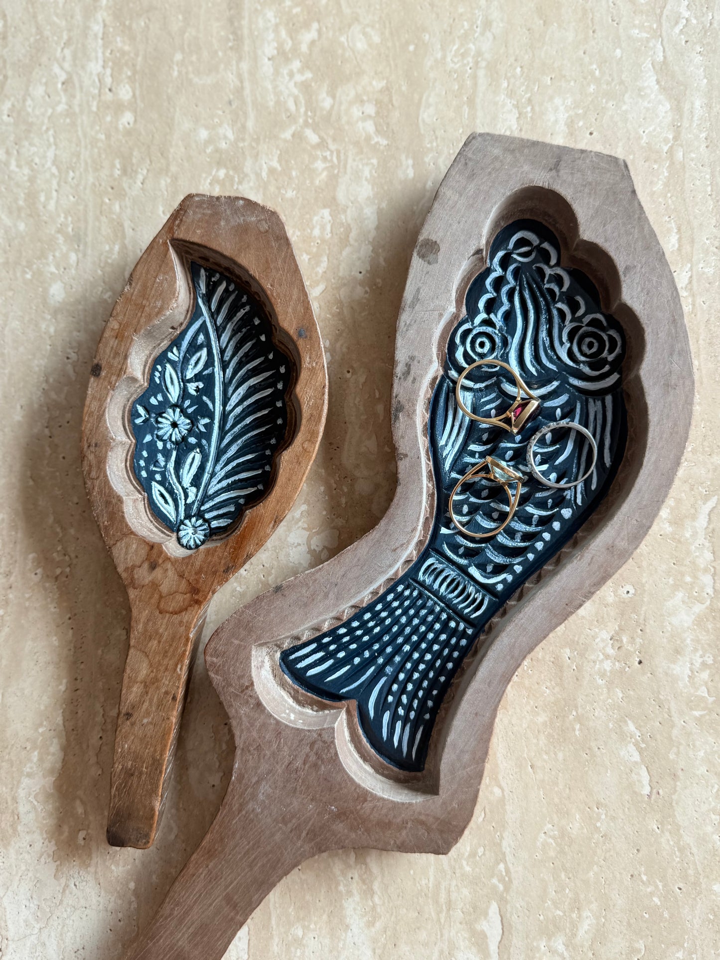 Hand painted old wooden mooncake molds
