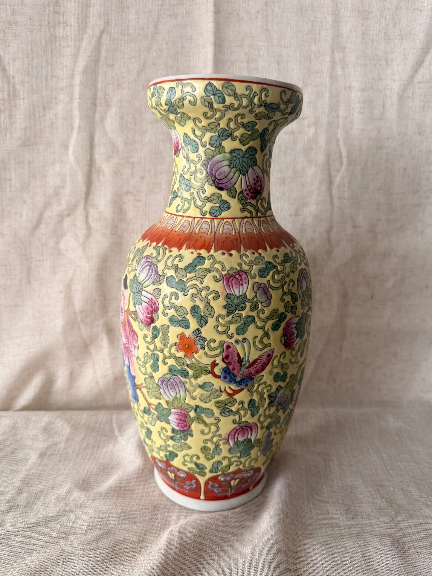 Famille Jaune style hand-painted in HK vase