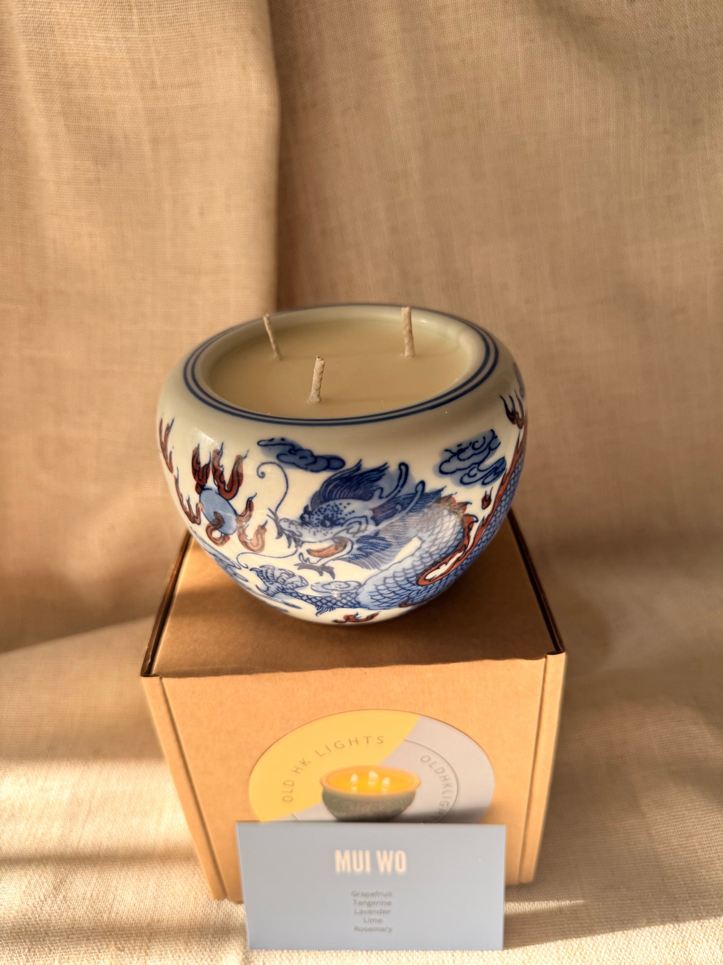 Mini ginger vase blue dragon 3 wicks candle
