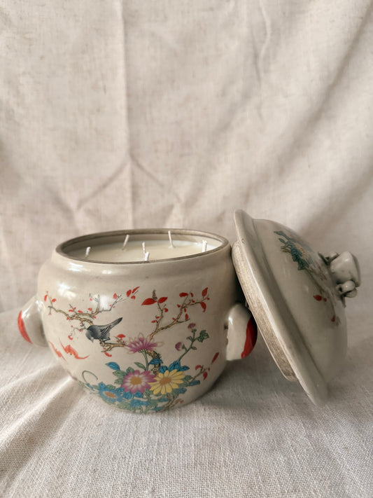 Medium Congee bird and flowers Jar Candle