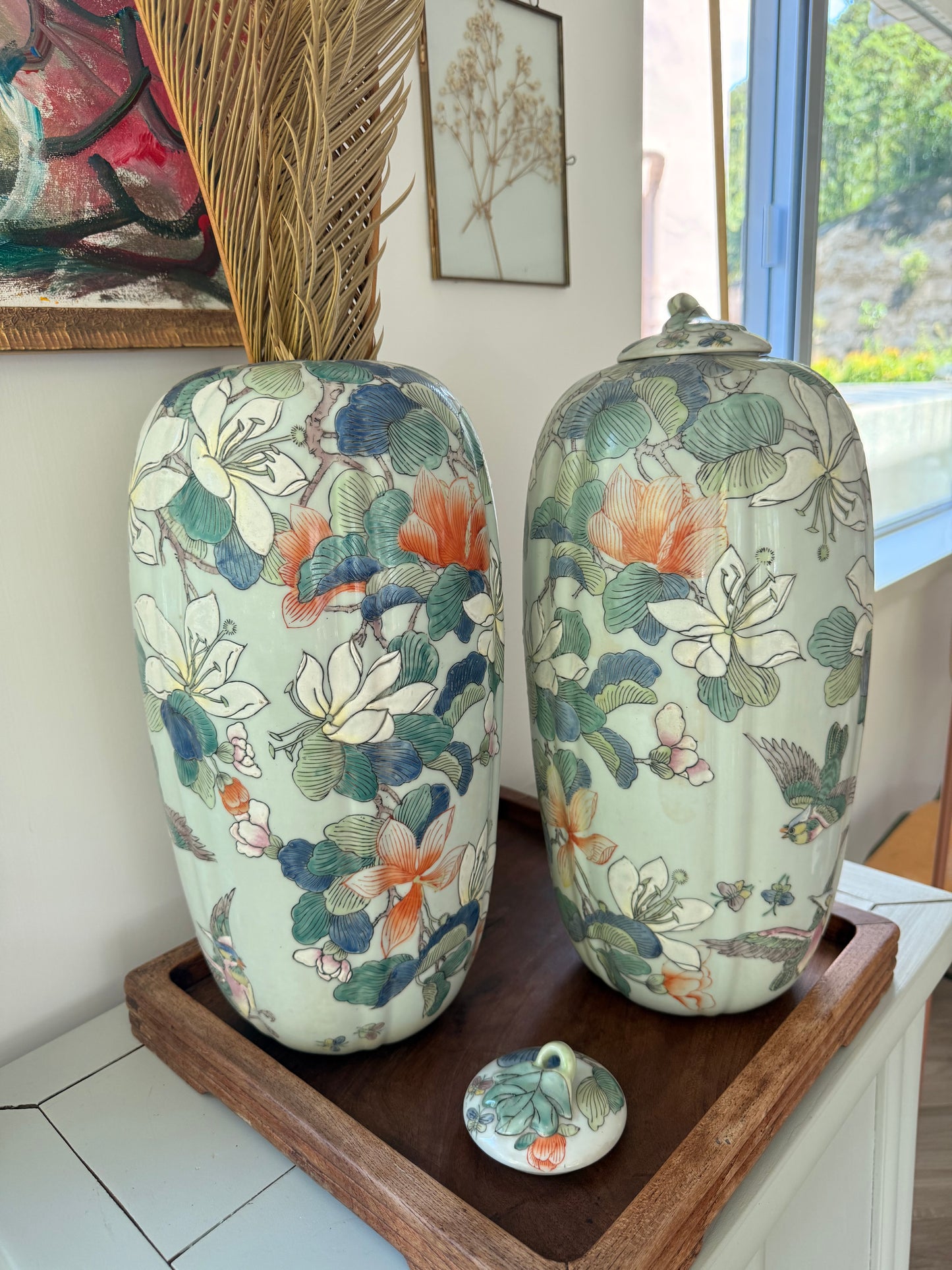 Tall hand-painted in HK Hibiscus Jars