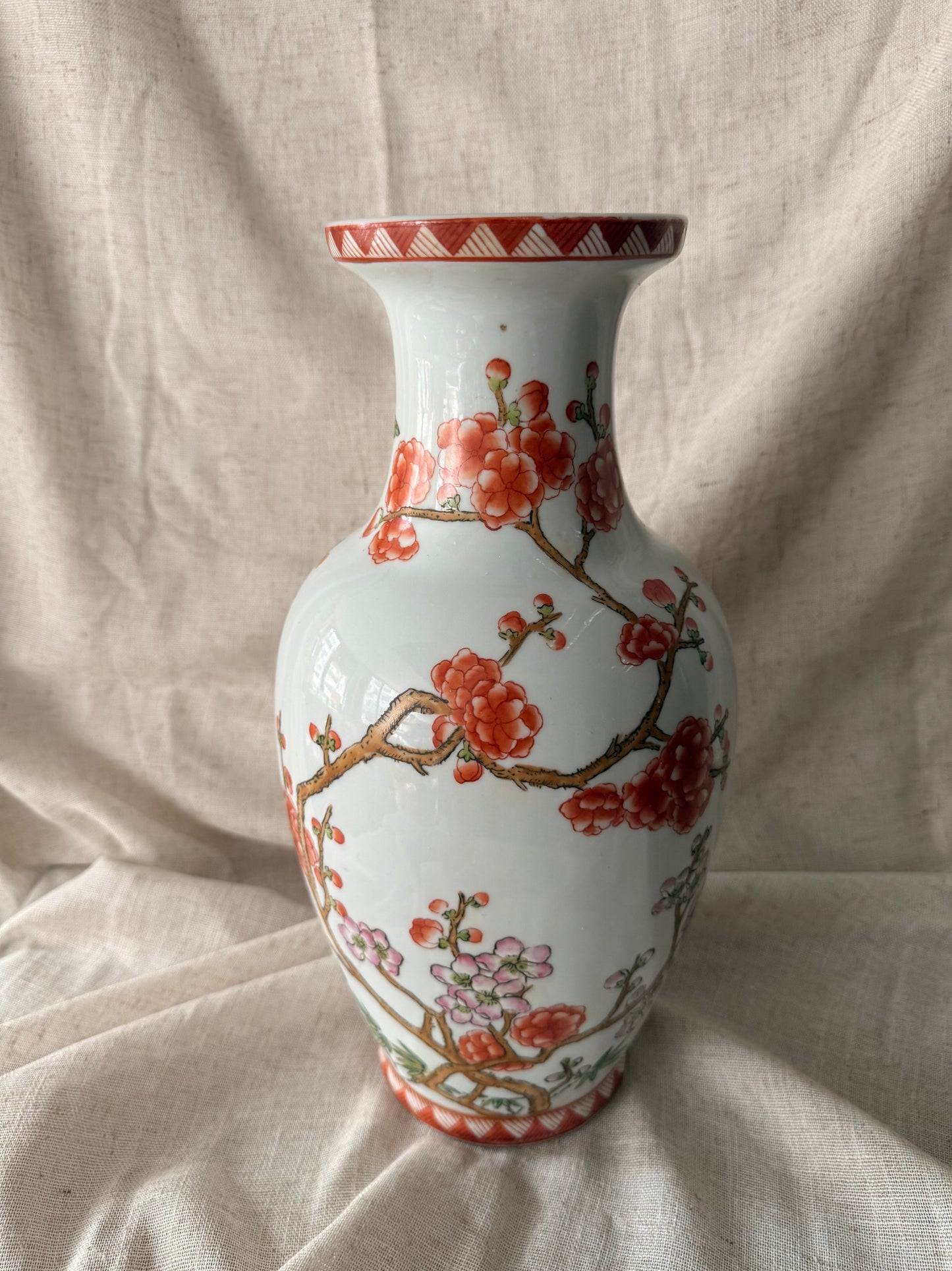 Hand painted in HK stunning blooms and bird vase