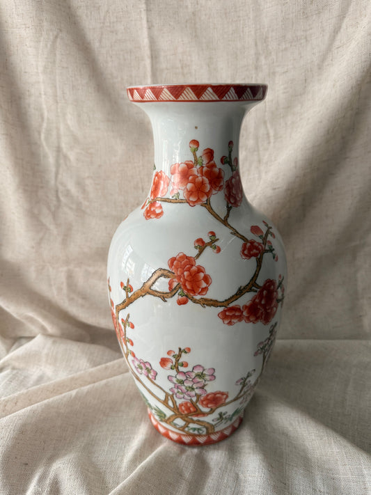 Hand painted in HK stunning blooms and bird vase