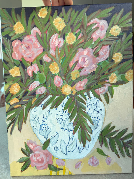 “Peonies’ last day” acrylic on canvas