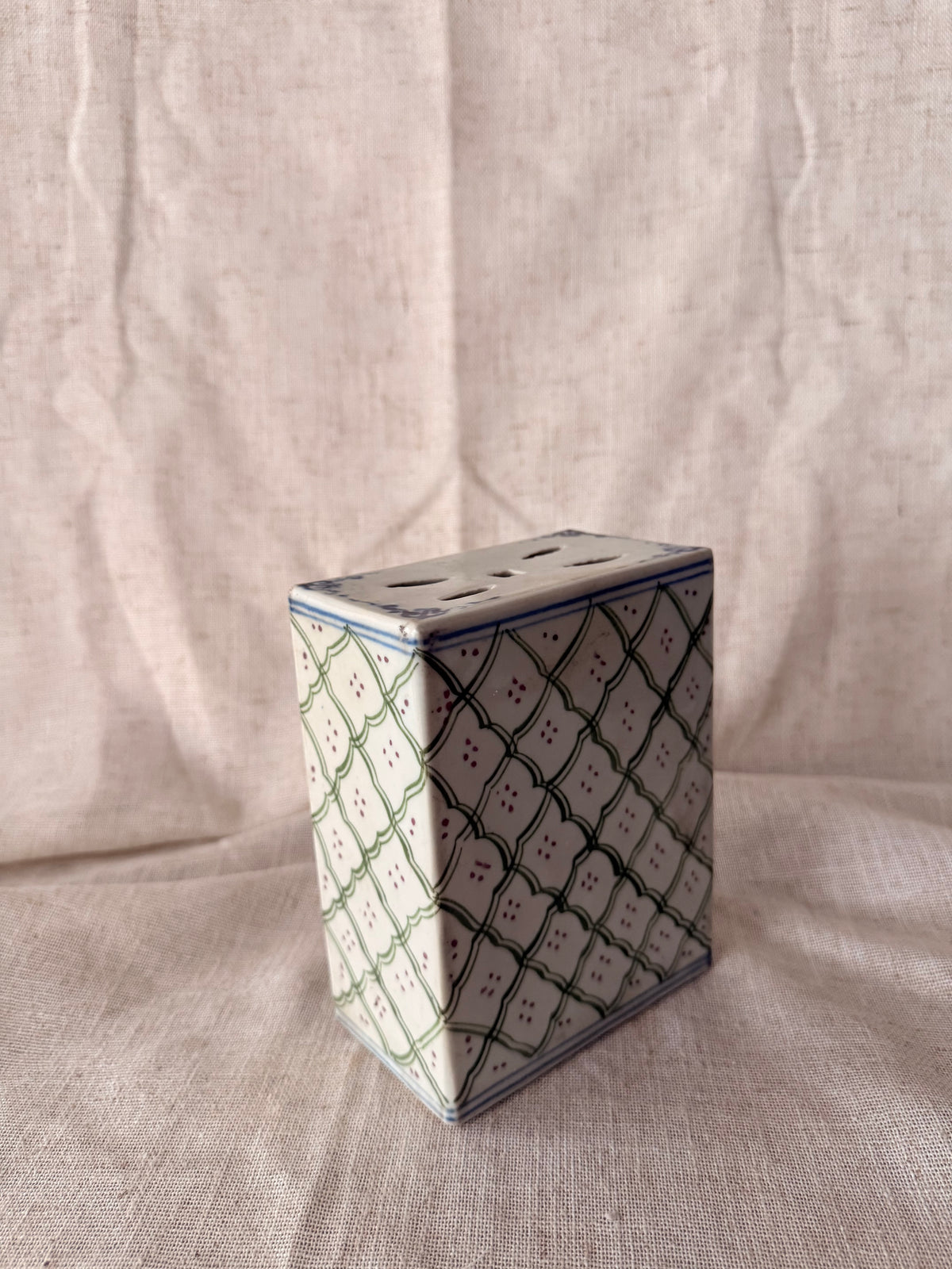 Antique cream and green ceramic Pillow