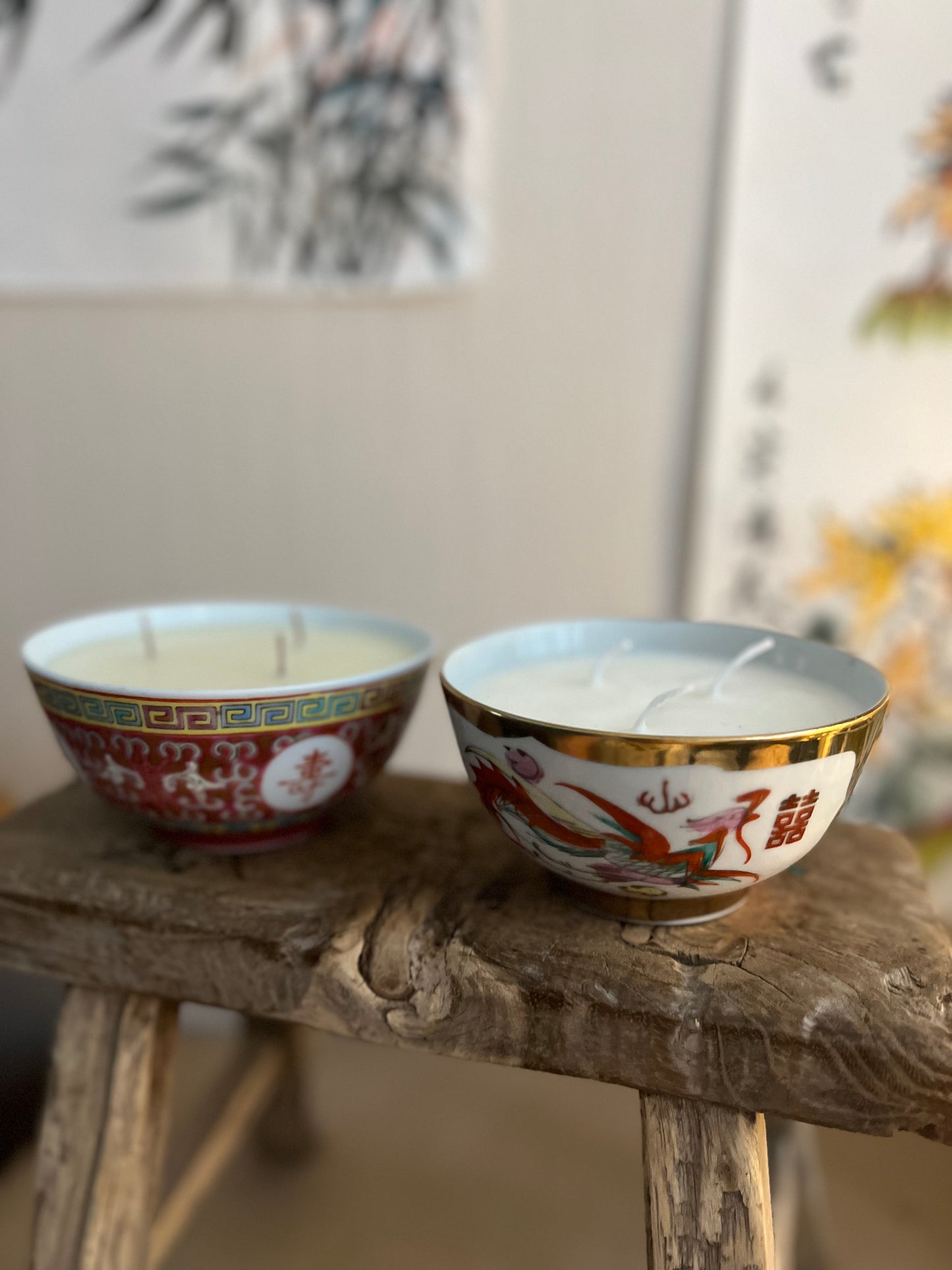 Set of 2 vintage bowl 3 wicks Candles