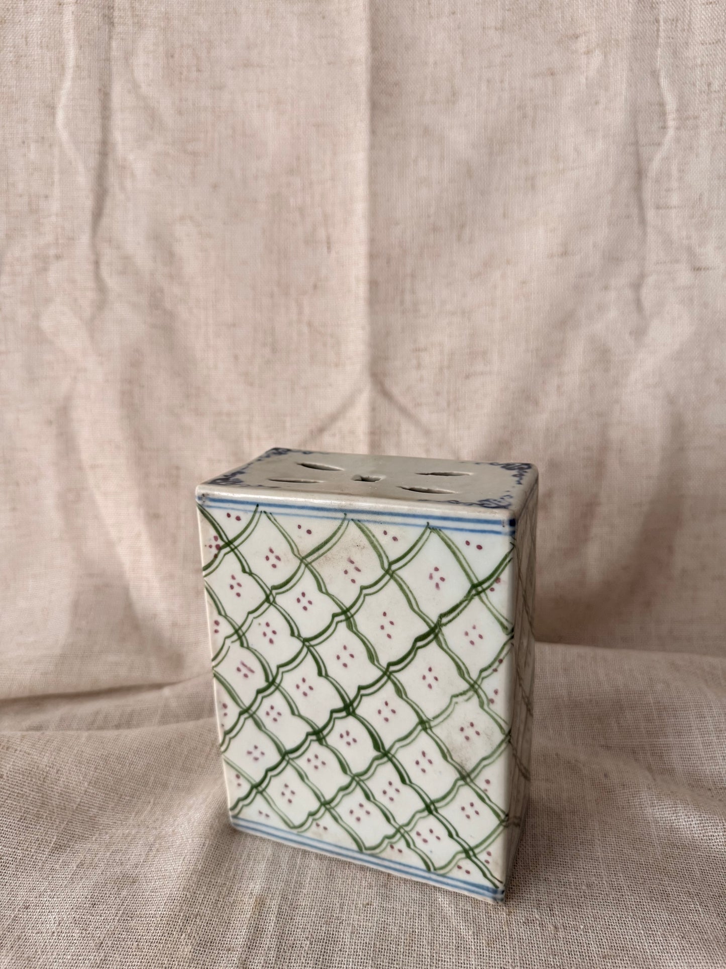 Antique cream and green ceramic Pillow