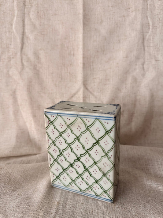 Antique cream and green ceramic Pillow