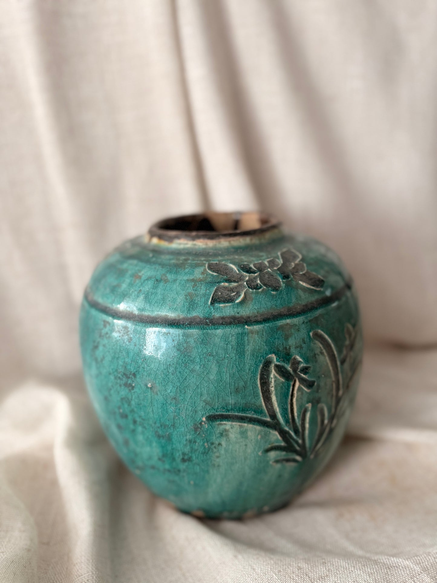 Green antique celadon jar