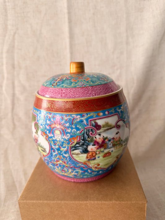 Cherubs & flowers colorful tea jar Candle