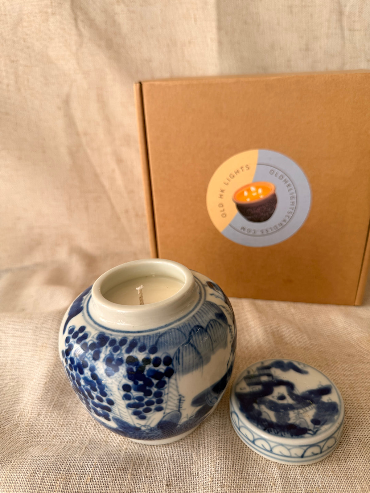 Hand-painted blue and white Jar Candle