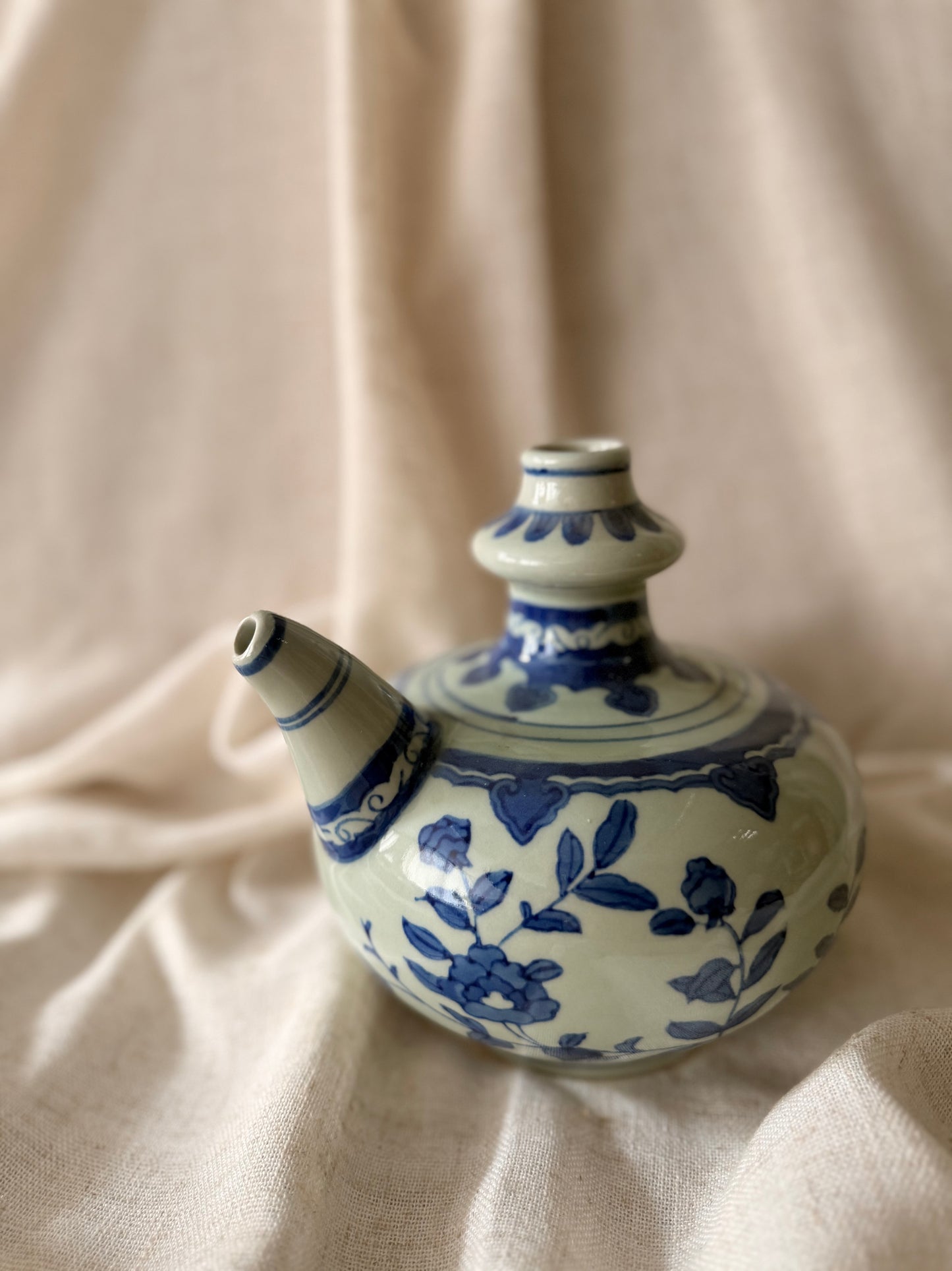 Fine blue ceramic hand painted wine jar