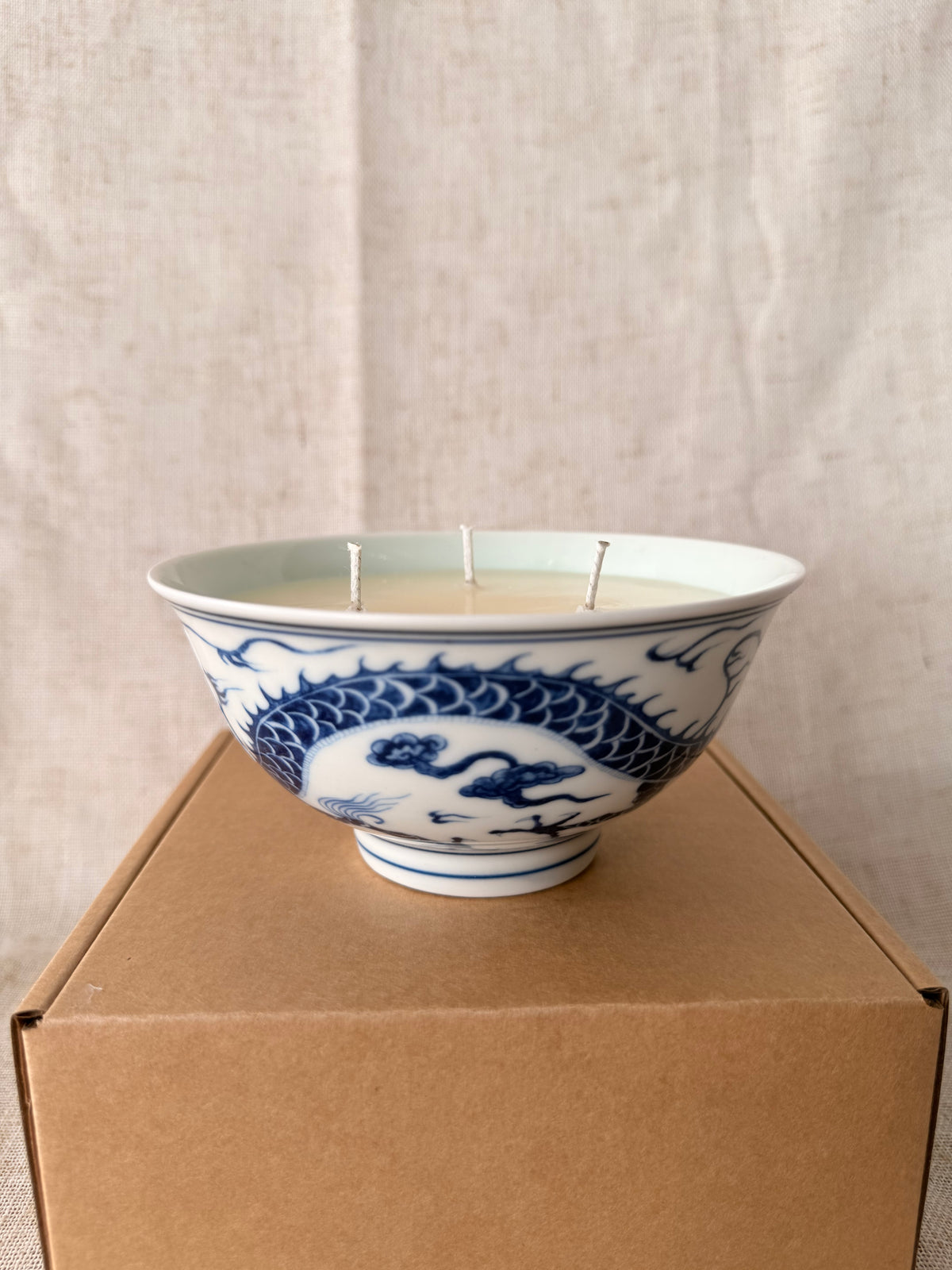 Hand-painted blue Dragon bowl Candle
