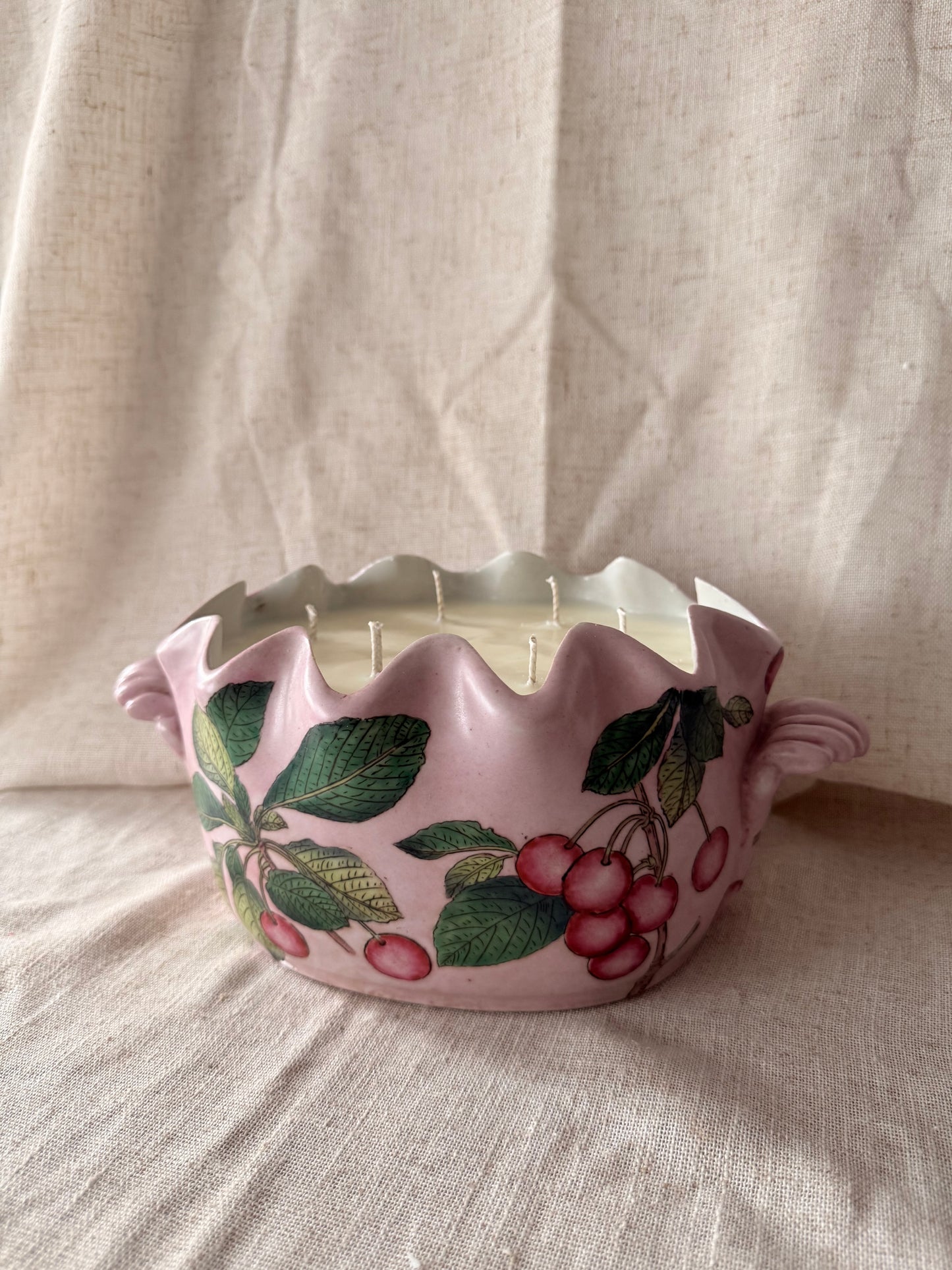 Pink Cherries hand-painted 6 wicks Candle
