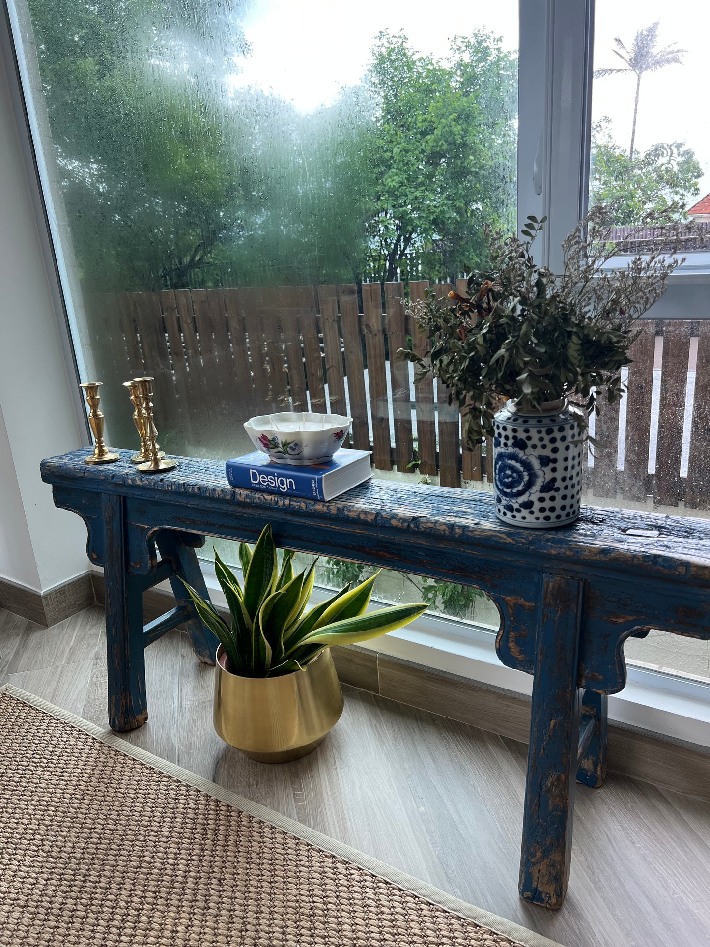 Blue antique Chinese bench