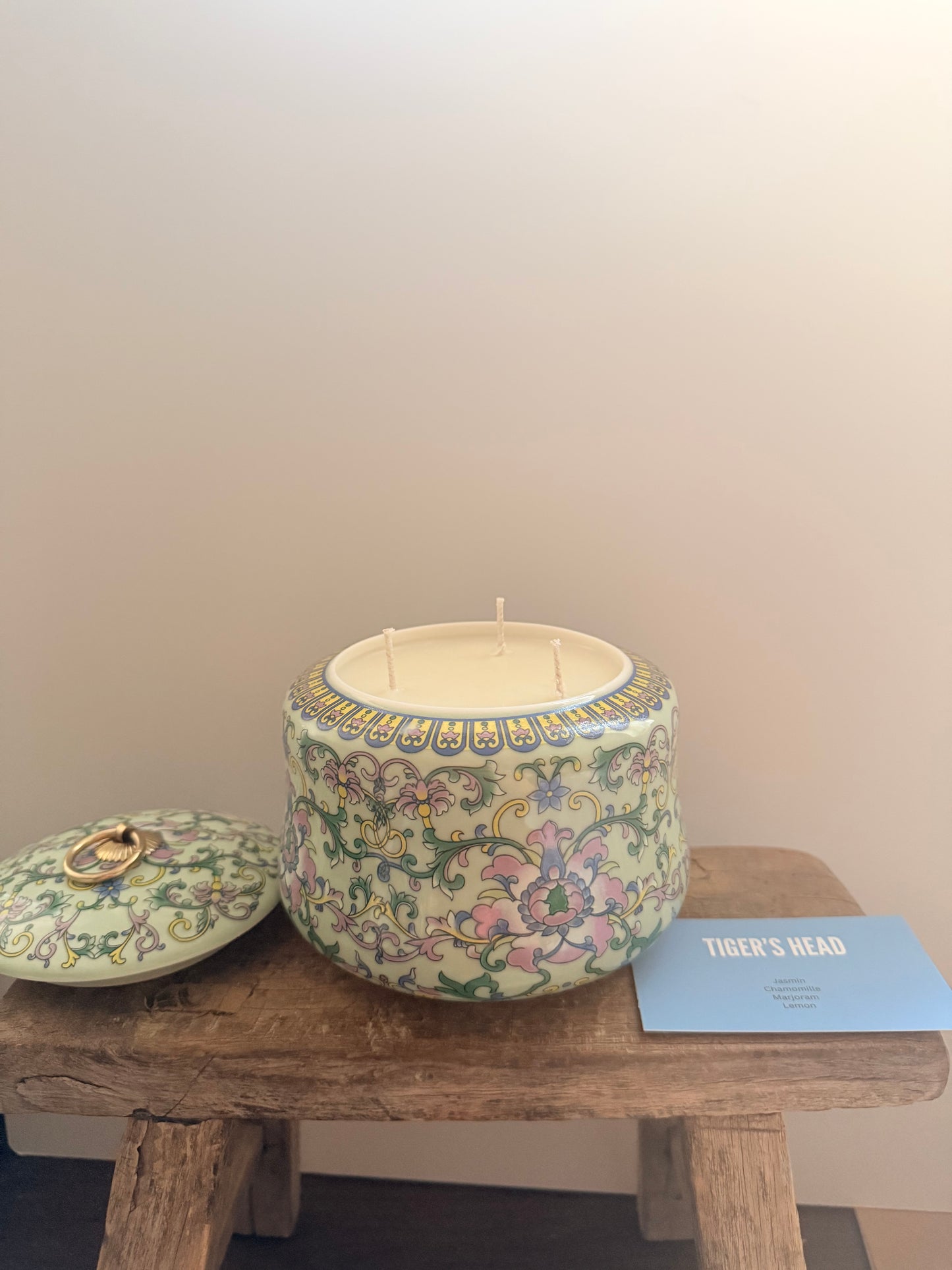 Mint floral fine porcelain box 3 wicks candle