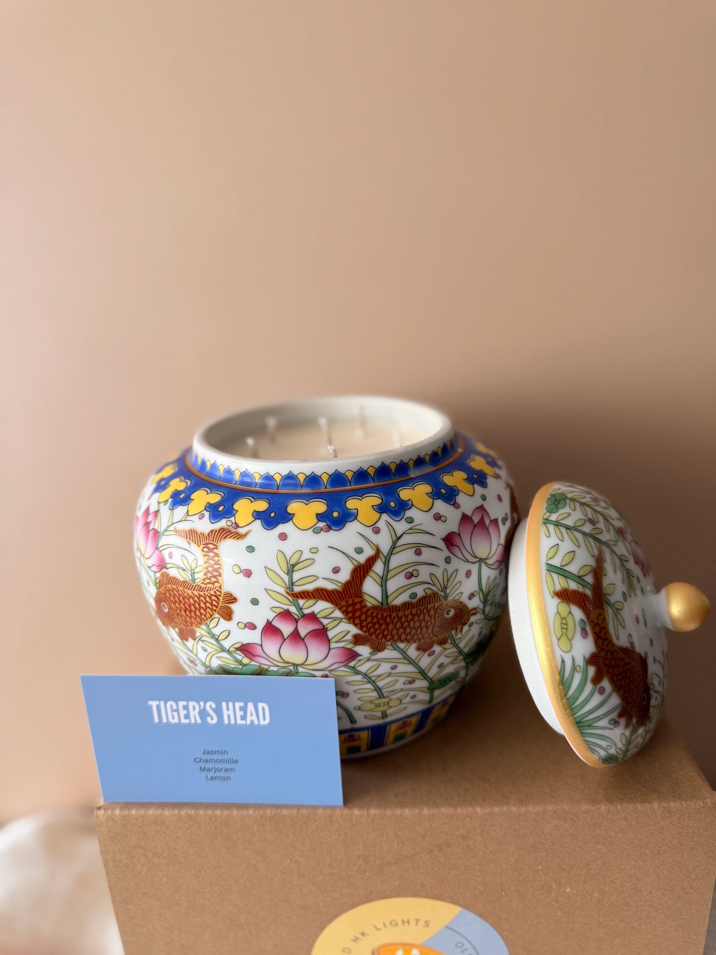 Large fish ceramic box 6 wicks candle