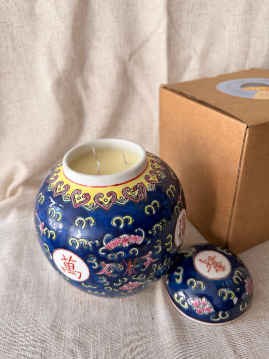 Navy blue Prosperity ginger jar Candle