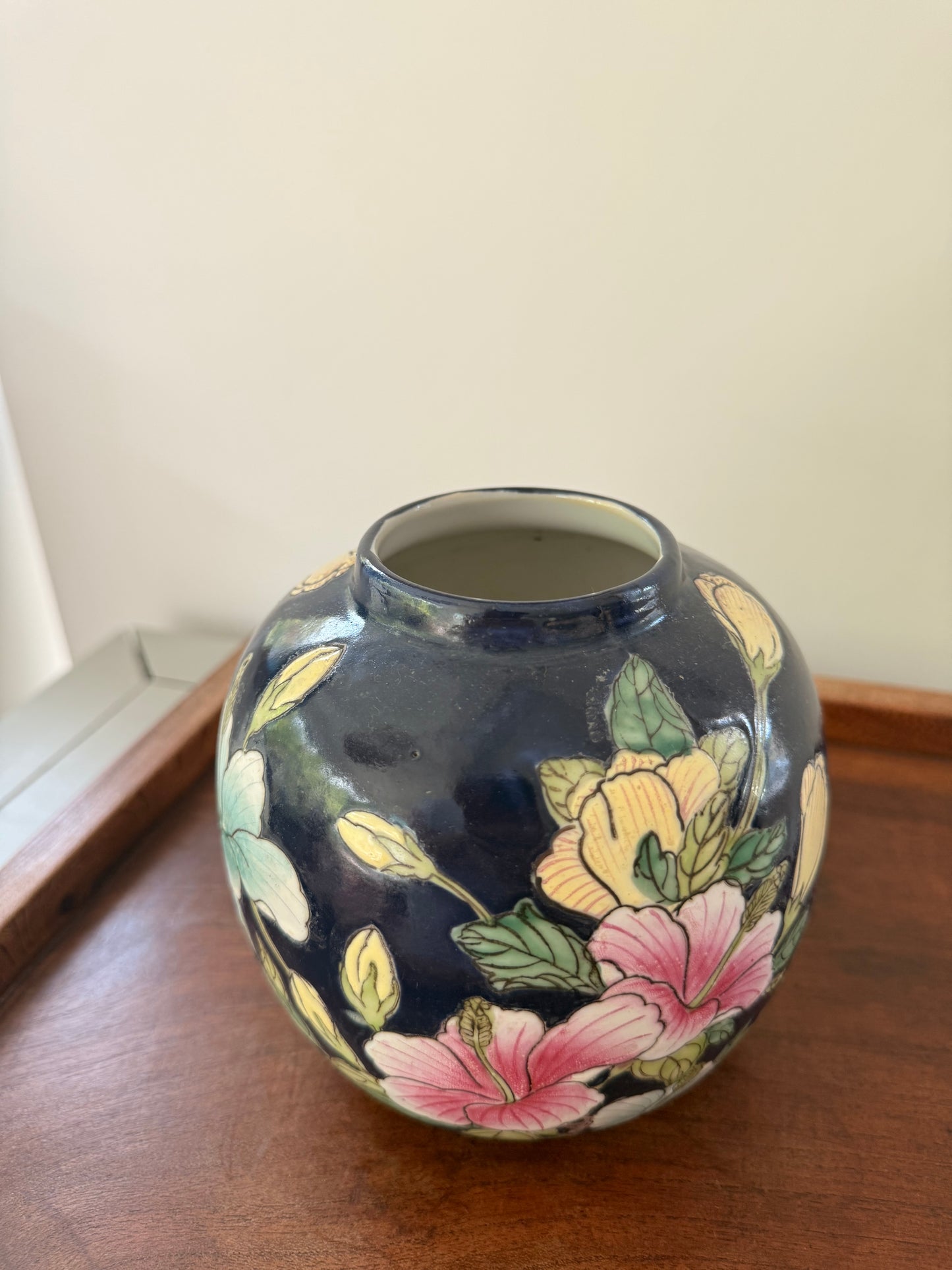 Small hand-painted in HK floral Ginger Jar