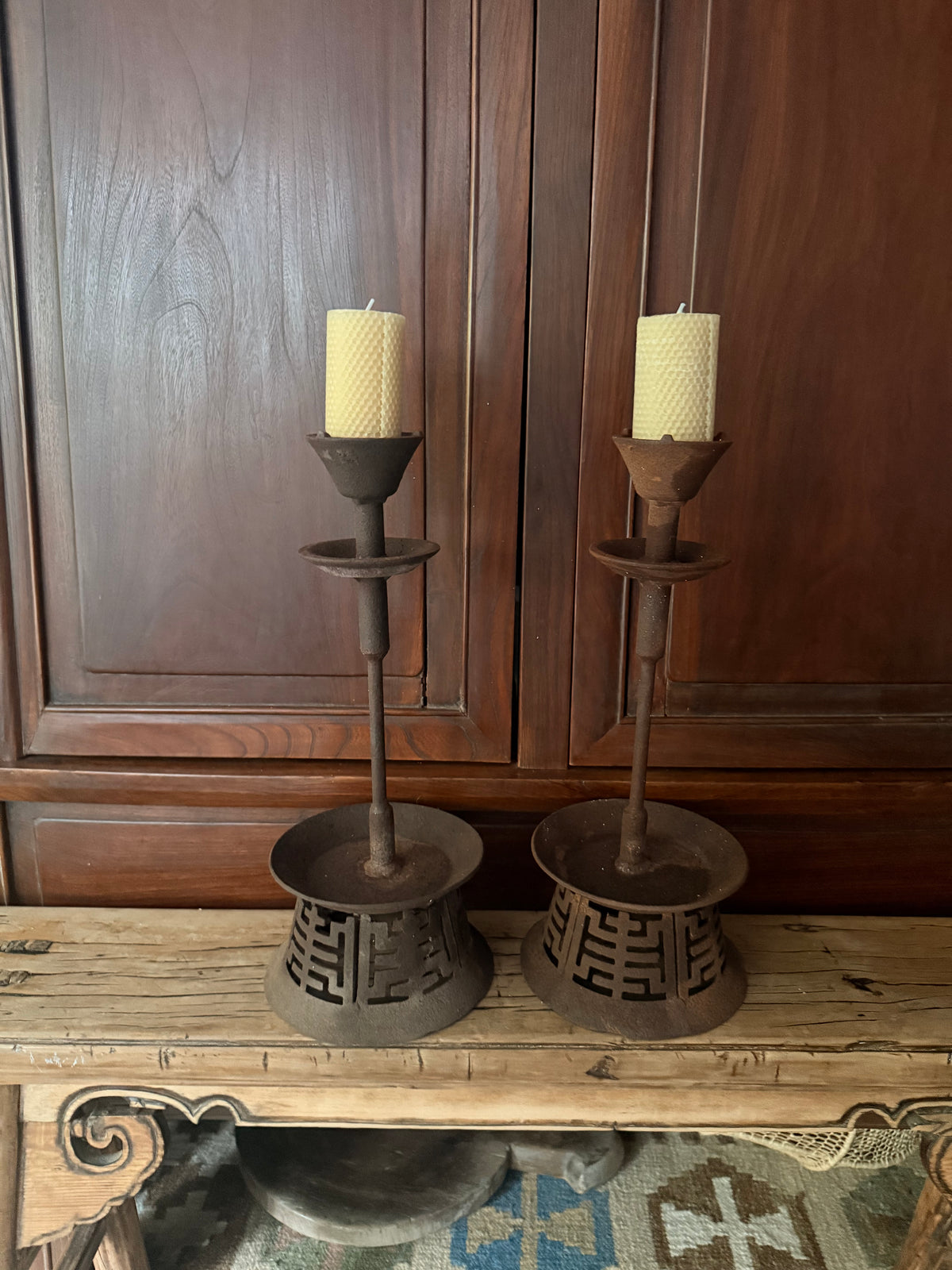 Open work longevity cast iron Candelabras