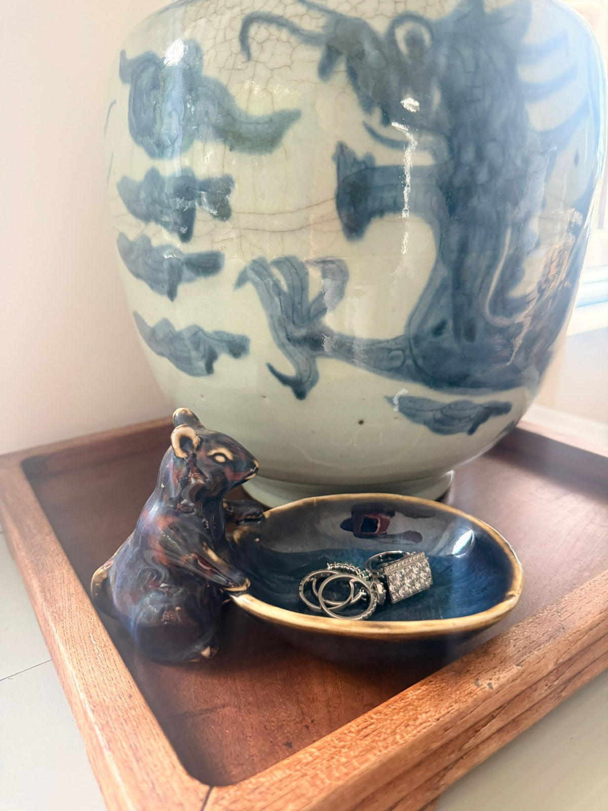 Mouse blue ceramic Trinket