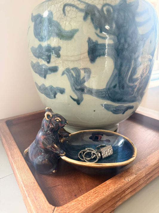 Mouse blue ceramic Trinket