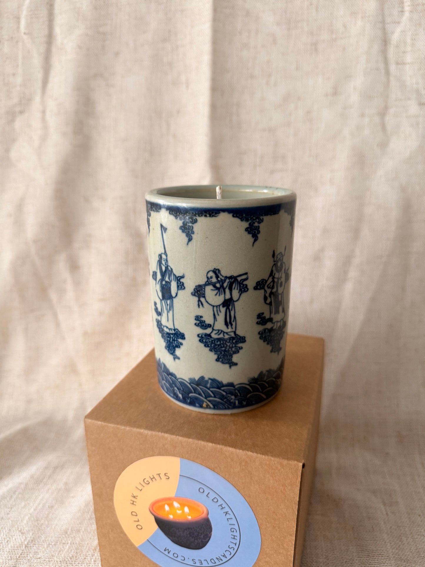 Wisemen blue and white Brush Pot Candle