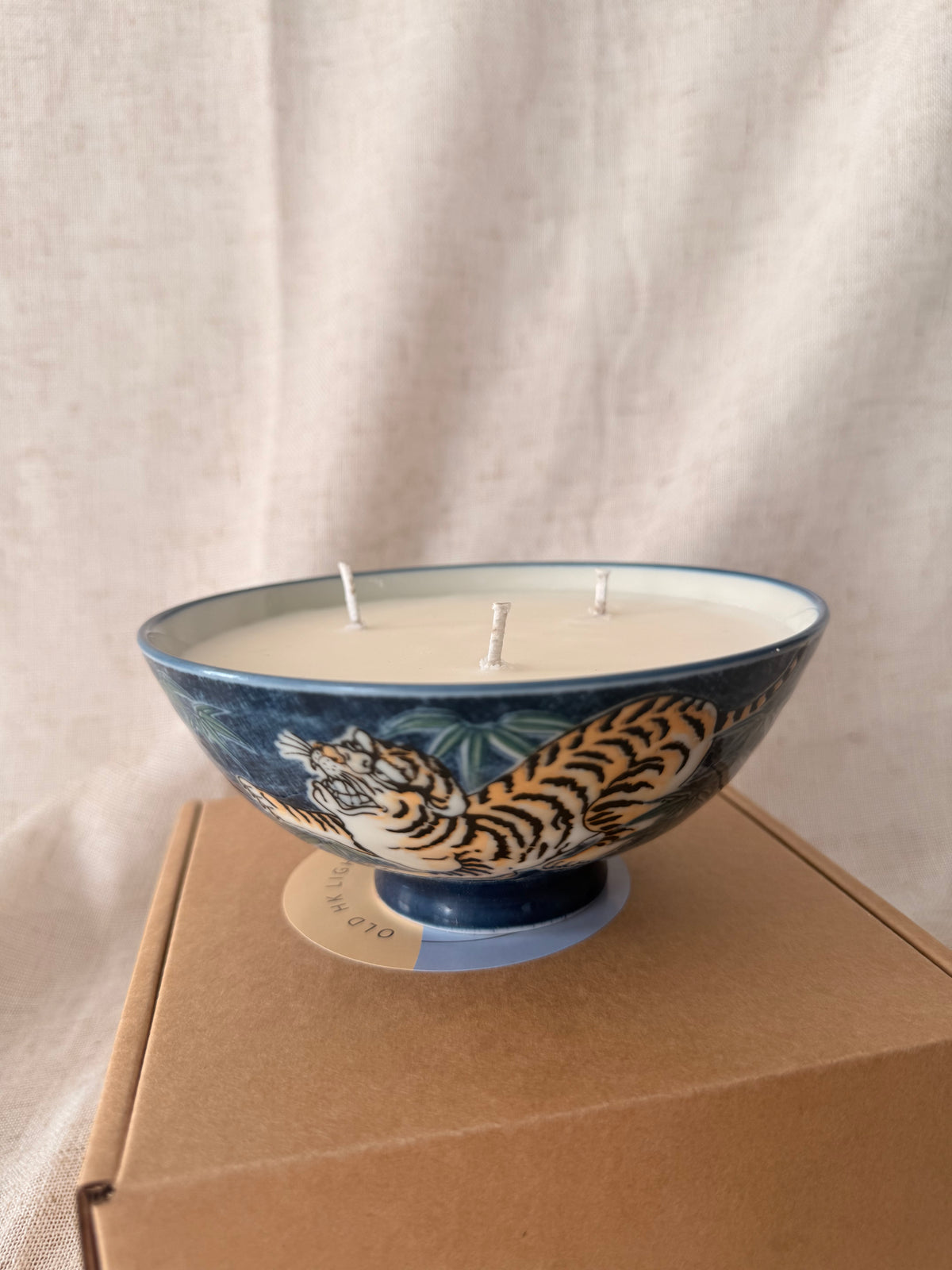 Navy Japanese Tiger Bowl Candle