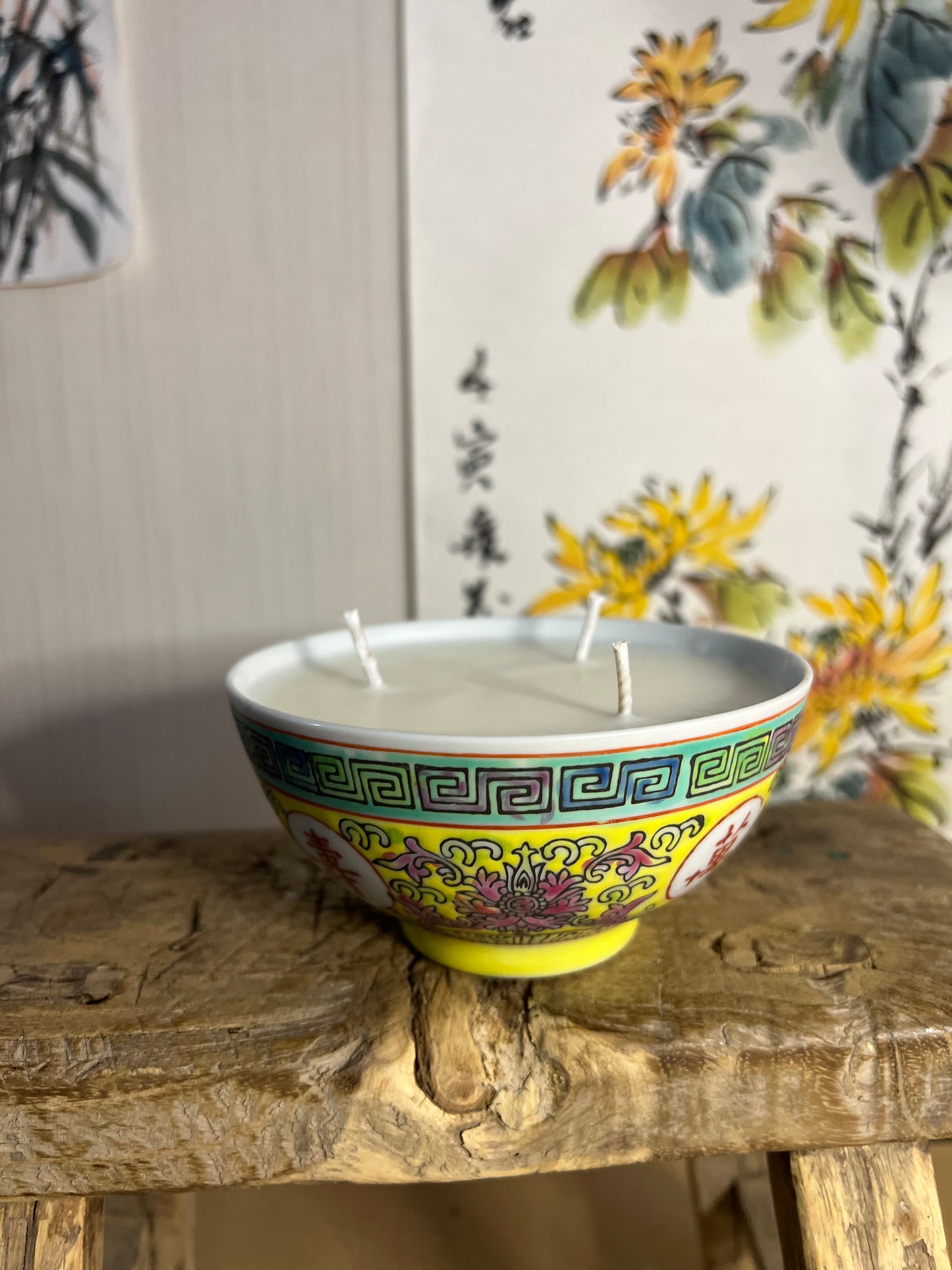 Yellow local HK bowl 3 wicks Candle