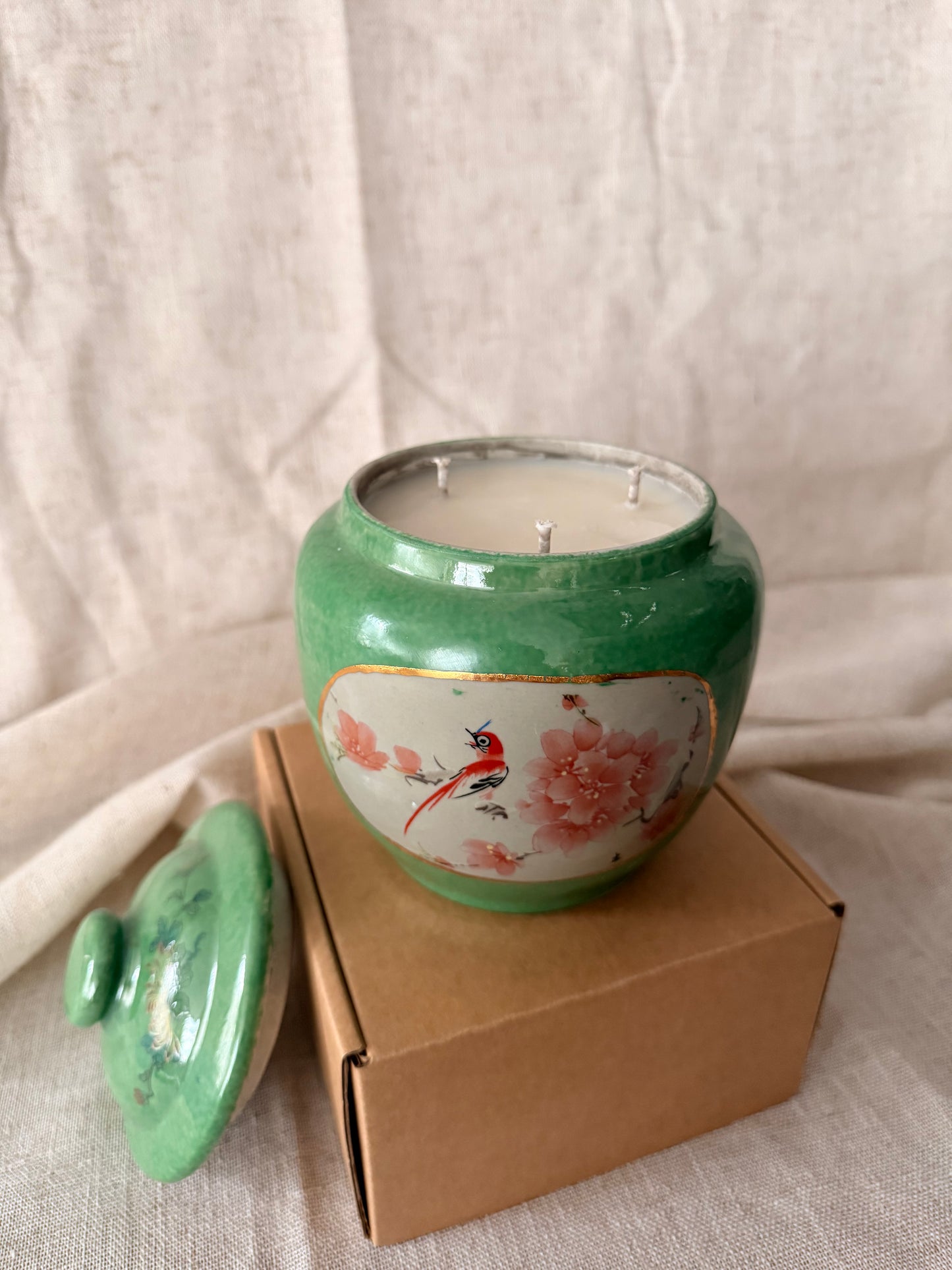 Green round Jar Peony Candle