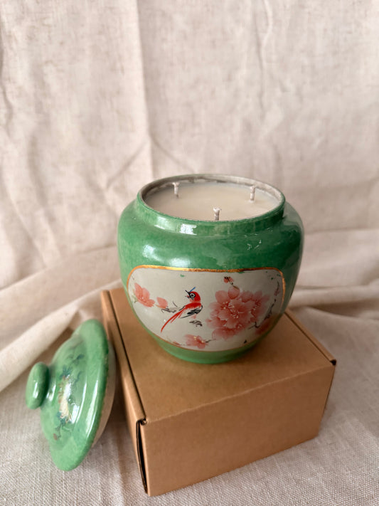 Green round Jar Peony Candle