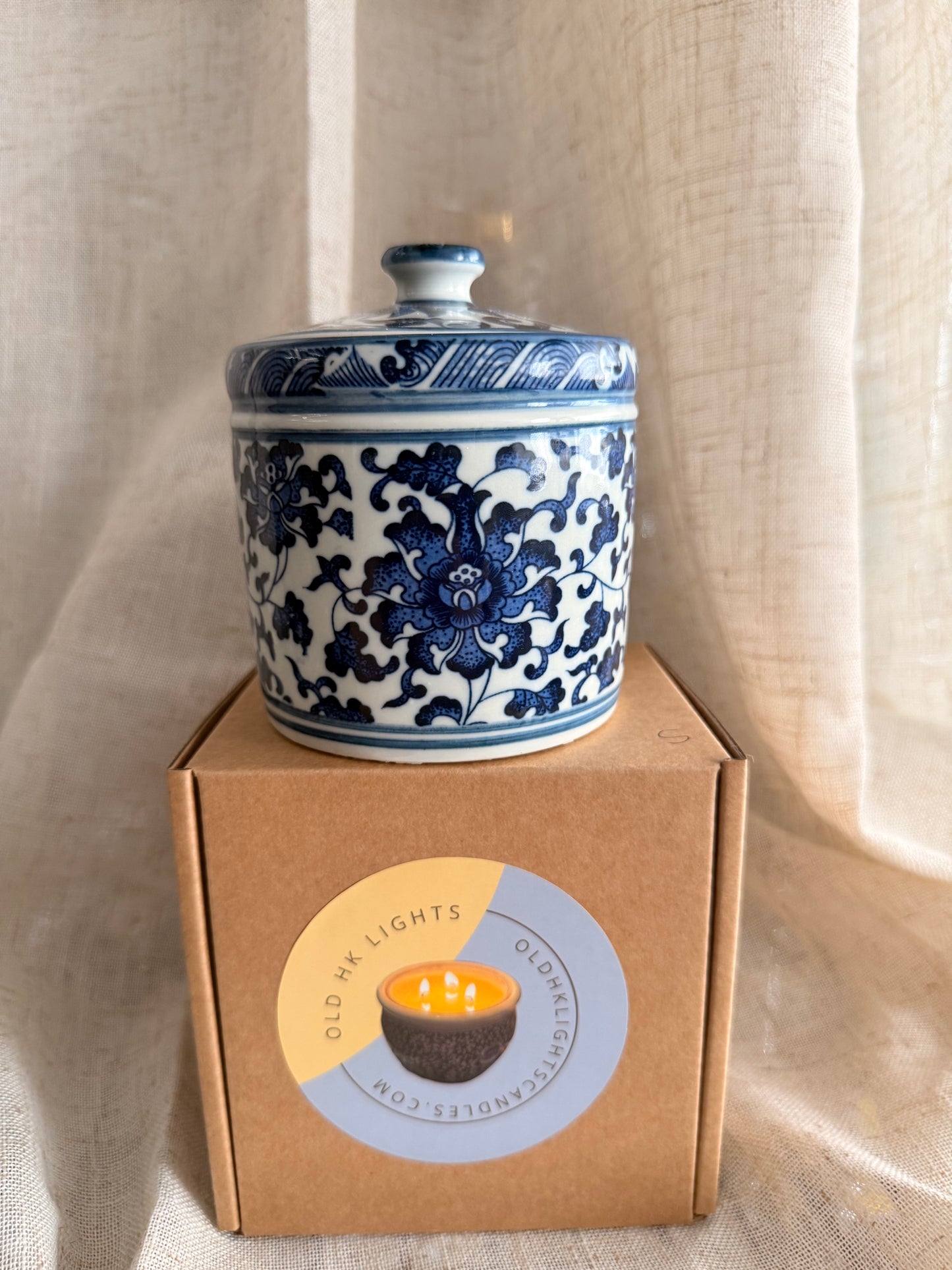 Medicine blue & white jar candle