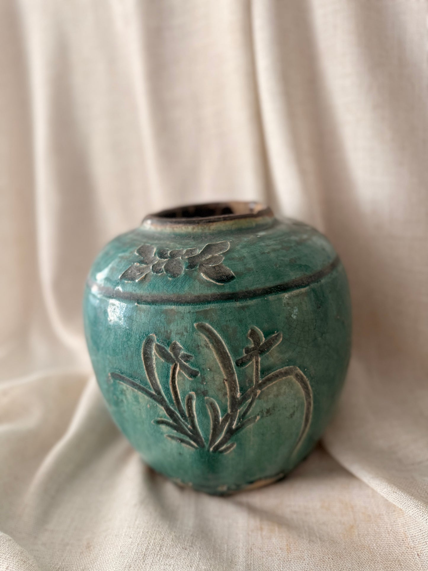 Green antique celadon jar