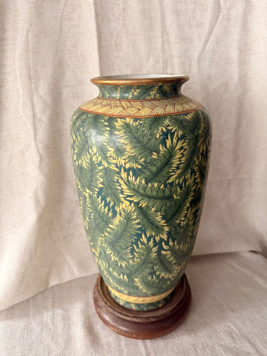 Green hand painted leafy tall Vase