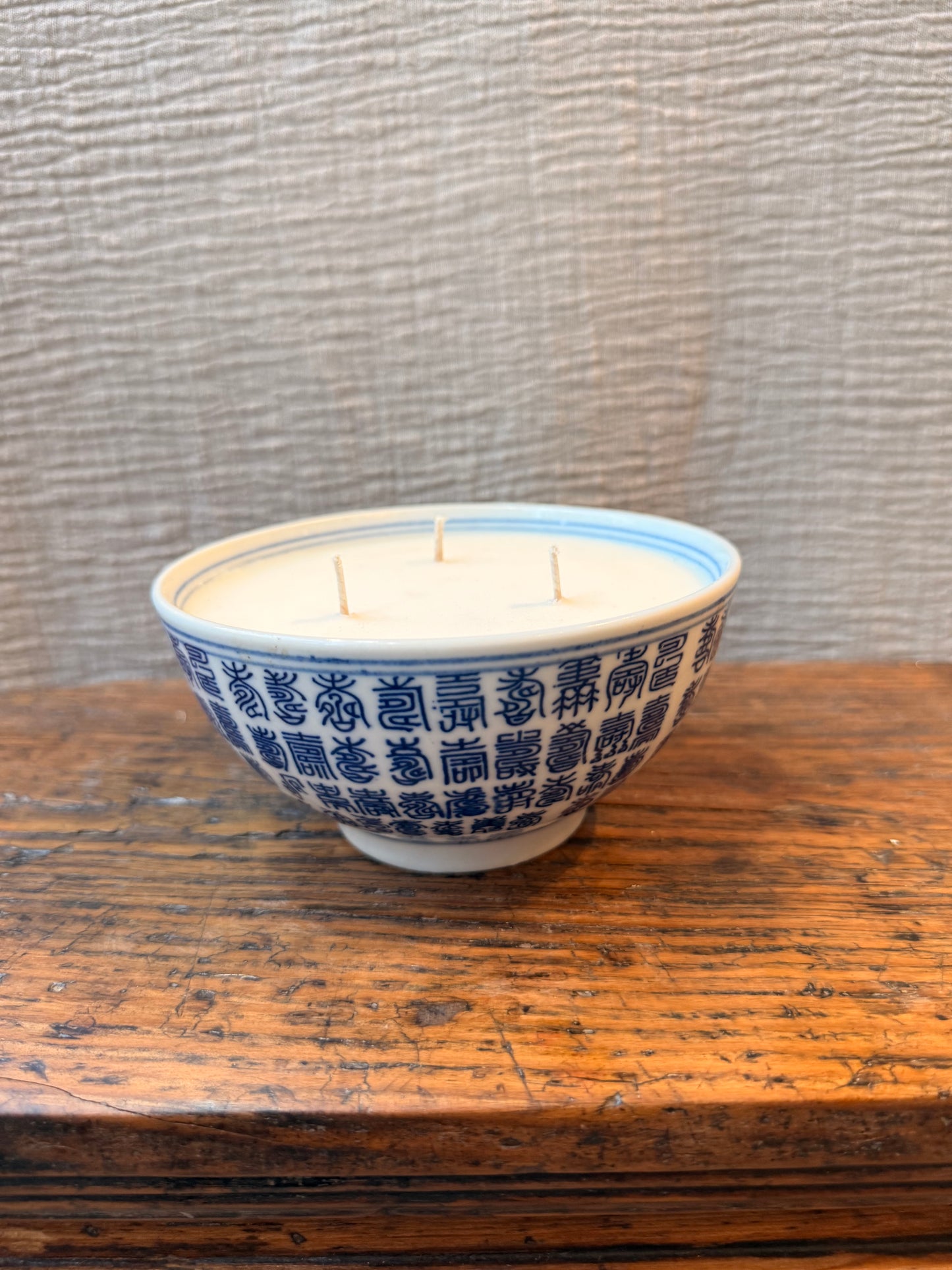 Blue and white Chinese Characters bowl Candle