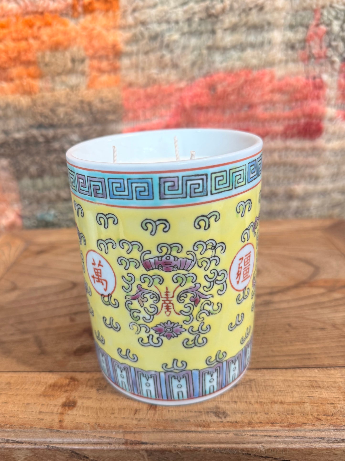 Yellow Heritage brush pot 3 wicks candle