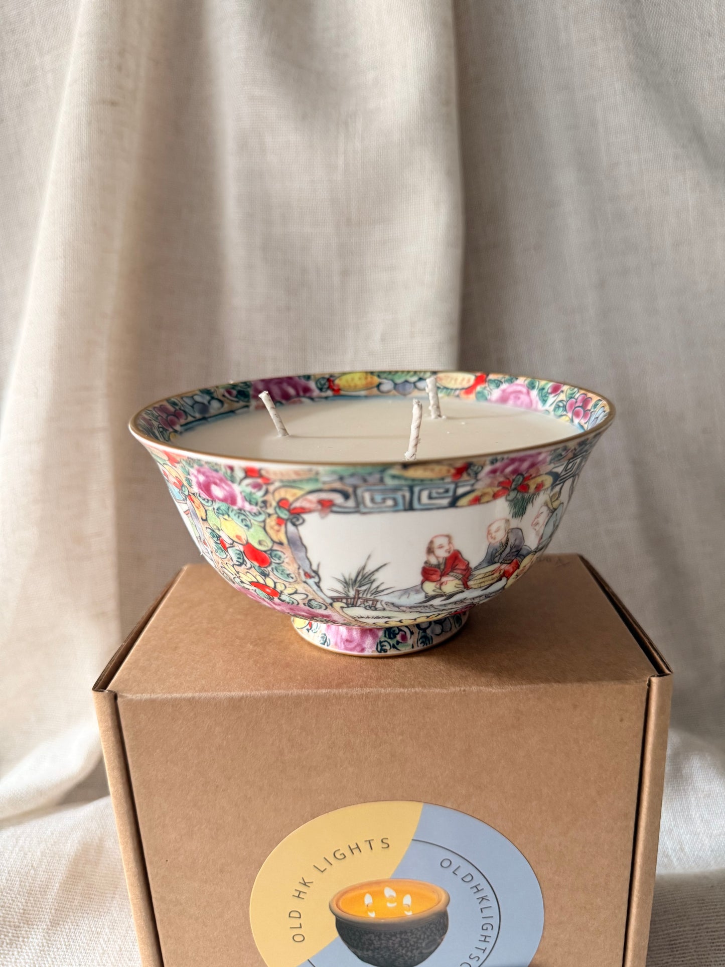 Family rose style fine bowl 3 wicks candle